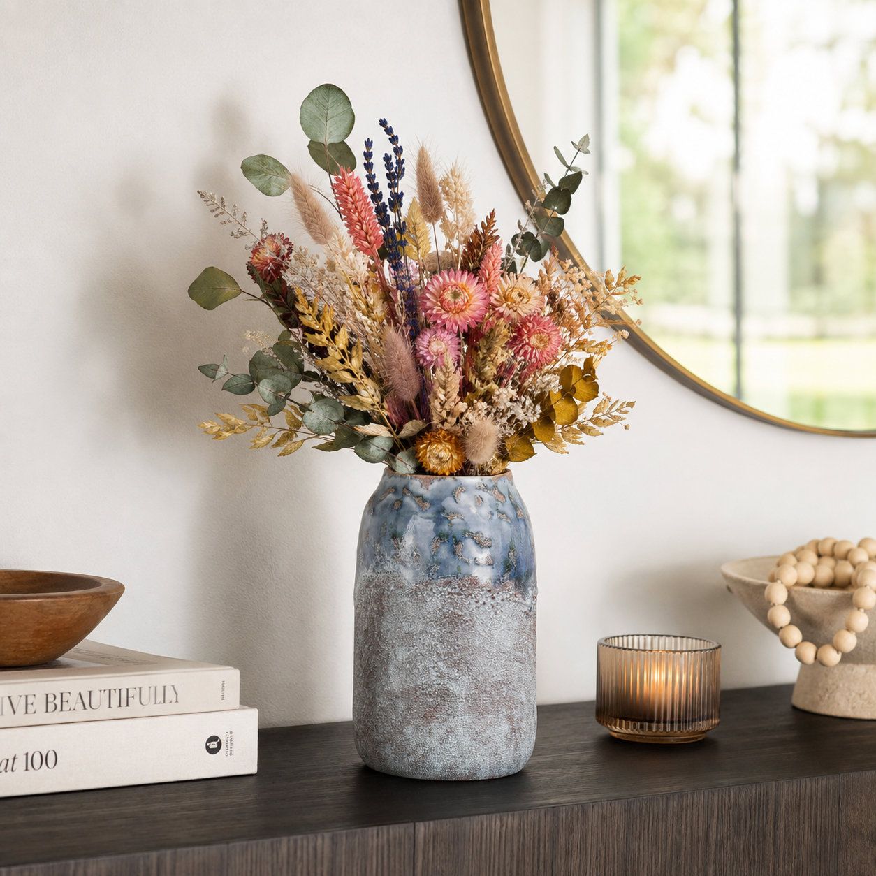 Arya Ceramic Round Vase with Sculpted Rim