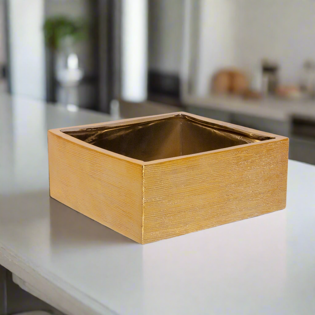 Aurenna Gold Brushed Ceramic Square Pot