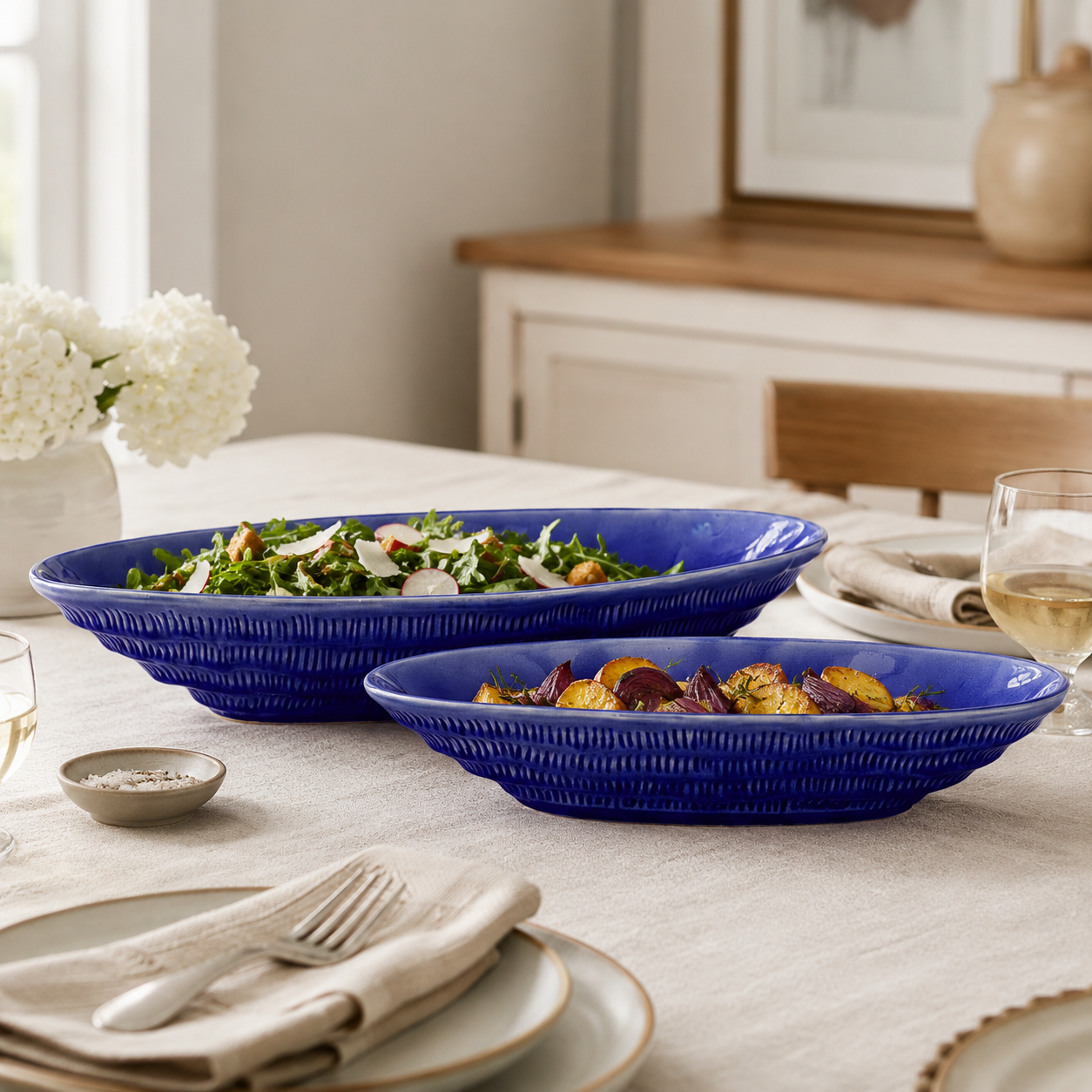 Braylin Ceramic Reactive Glaze Boat Tray Set (Set of 2)