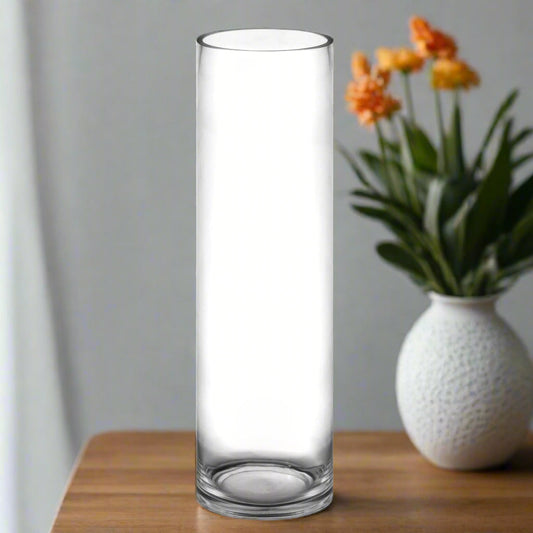 Clear glass vase on a white background
