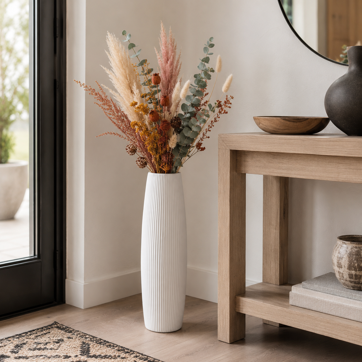 Carlisha Ribbed Ceramic Bellied Vase