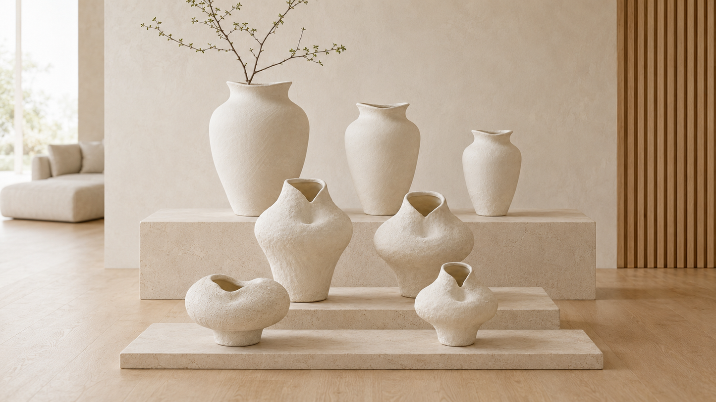 River Handcrafted Textured Urn Vase with Wavy Rim