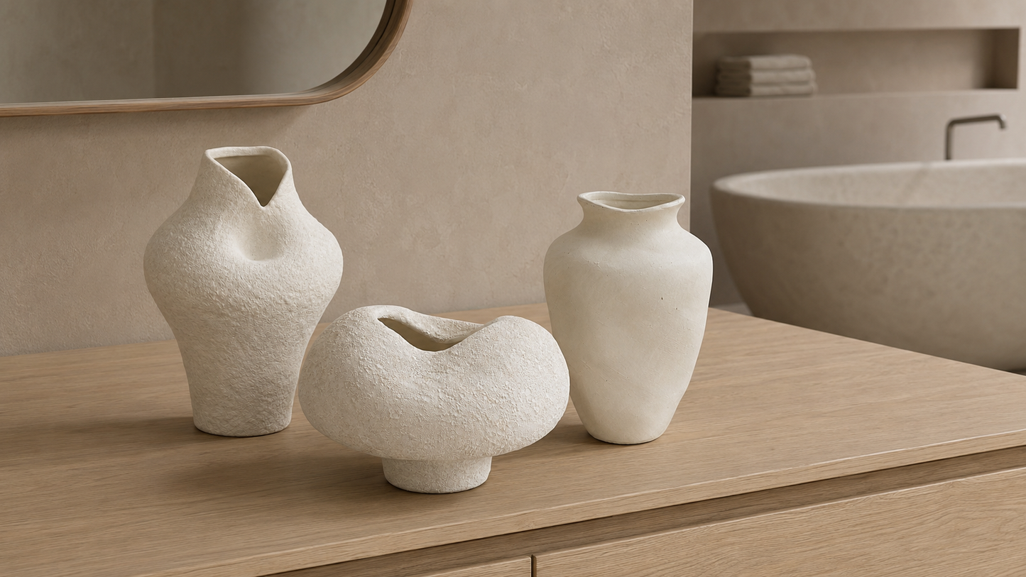 River Handcrafted Textured Urn Vase with Wavy Rim