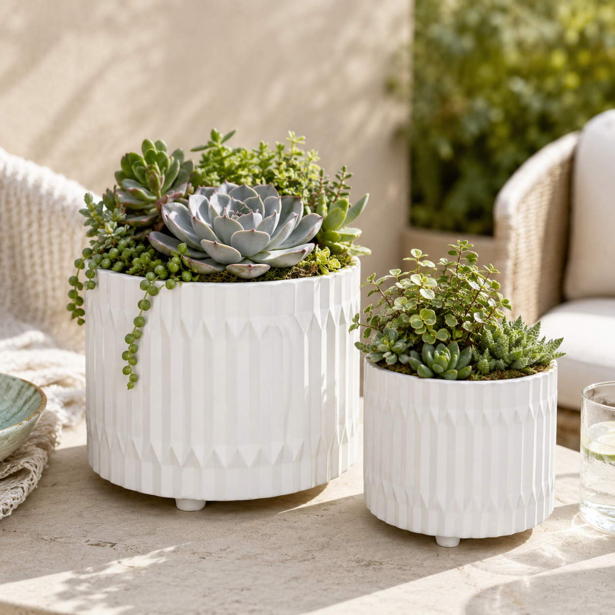 Chiara Geometric Spike Ceramic Pot Set (Set of 2)