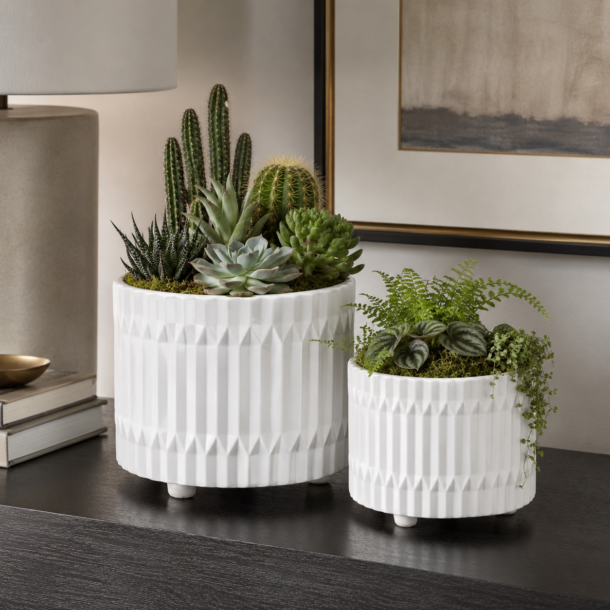 Chiara Geometric Spike Ceramic Pot Set (Set of 2)