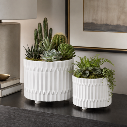 Chiara Geometric Spike Ceramic Pot Set (Set of 2)