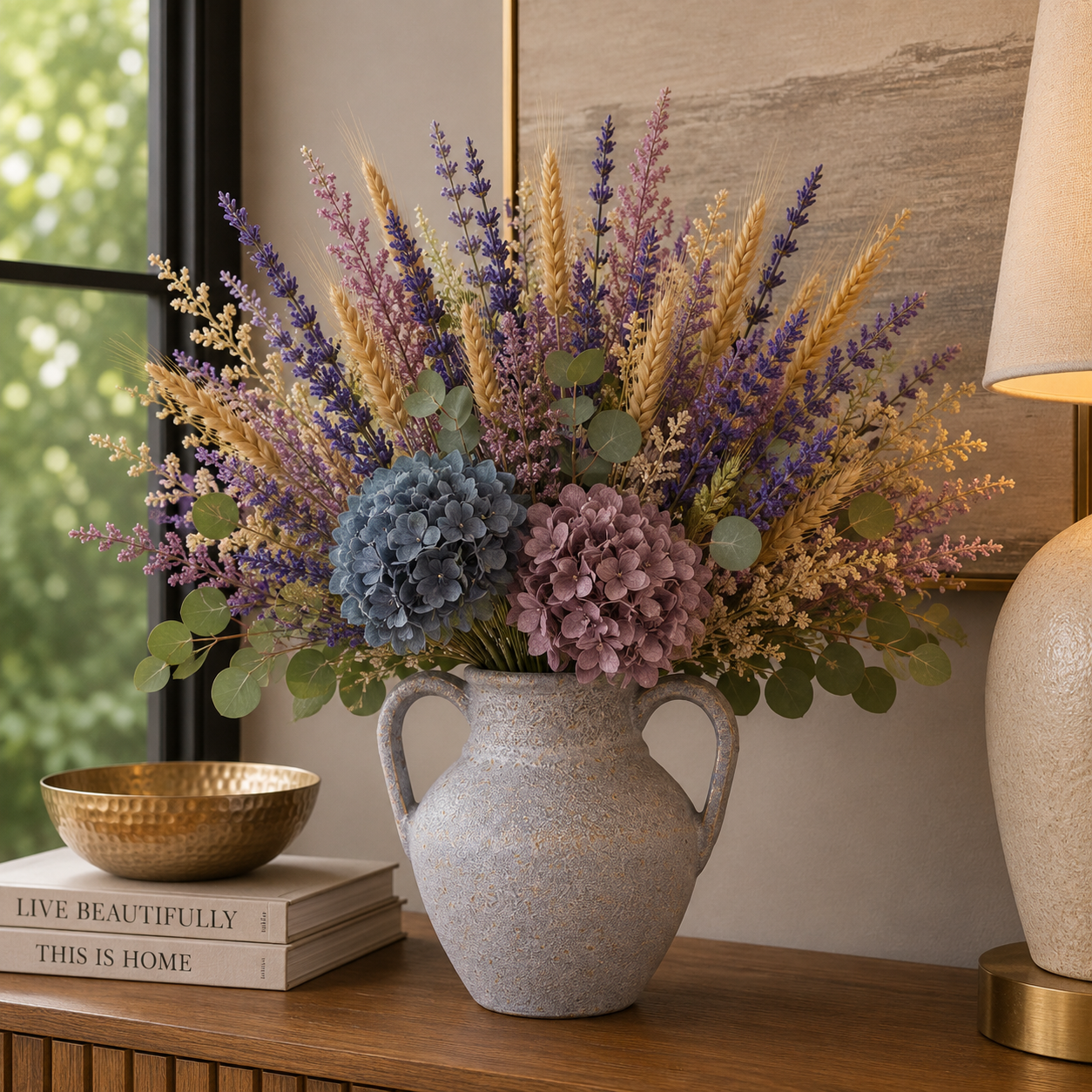 Dorli Ceramic Amphora Vase with Decorative Handles & Lava Texture