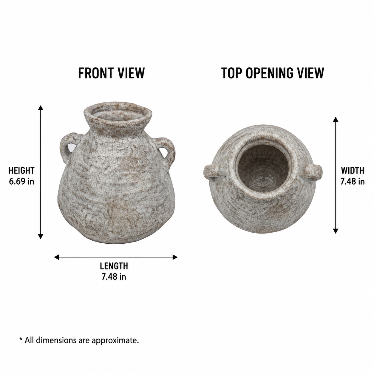 Fleur Round Ceramic Vase with Handles