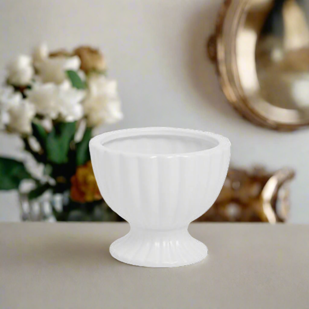 Grellen Rippled Off-White Compote Planters
