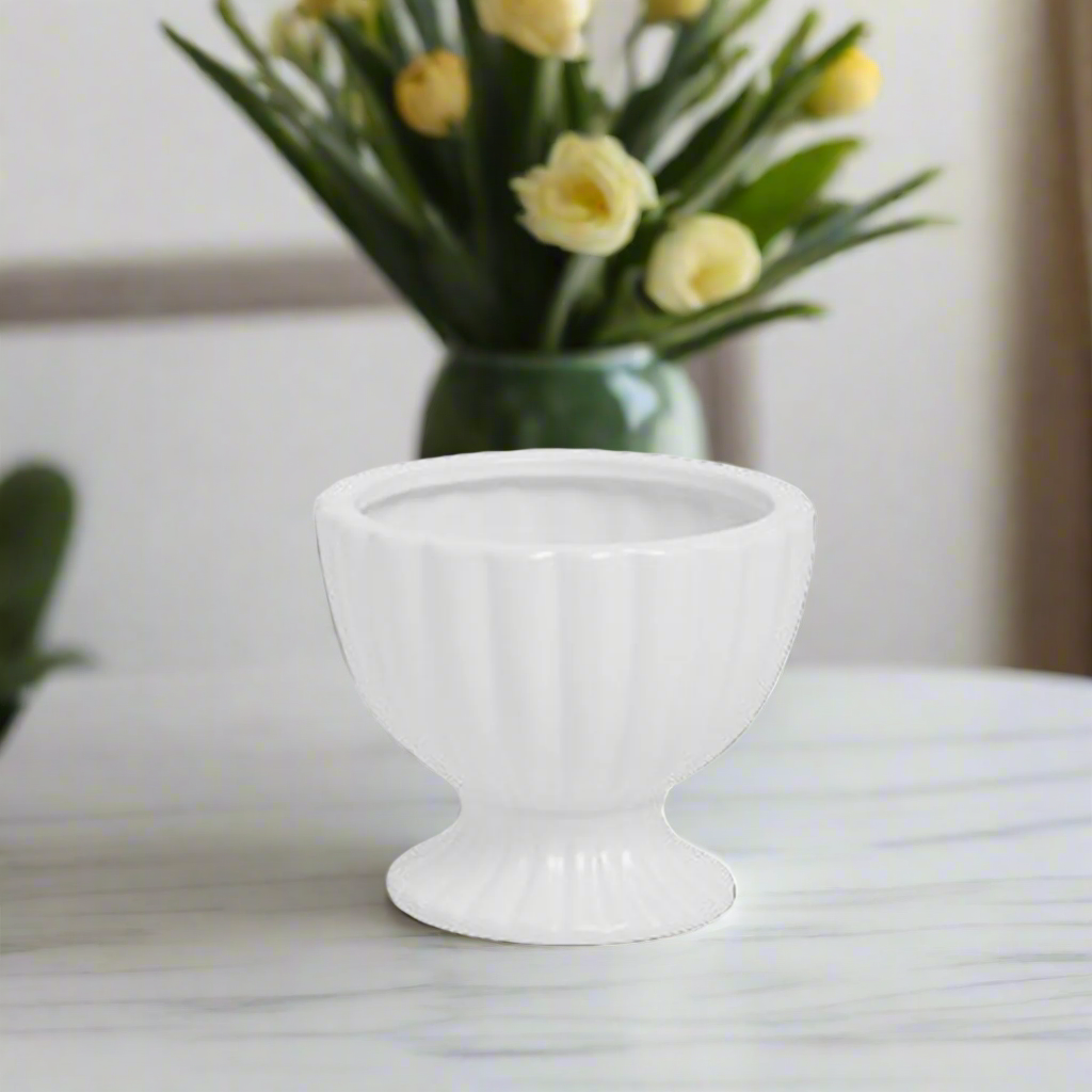 Grellen Rippled Off-White Compote Planters