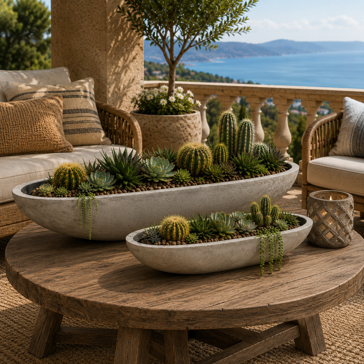 Hailey Shell Mosaic Boat Planter Set (Set of 2)