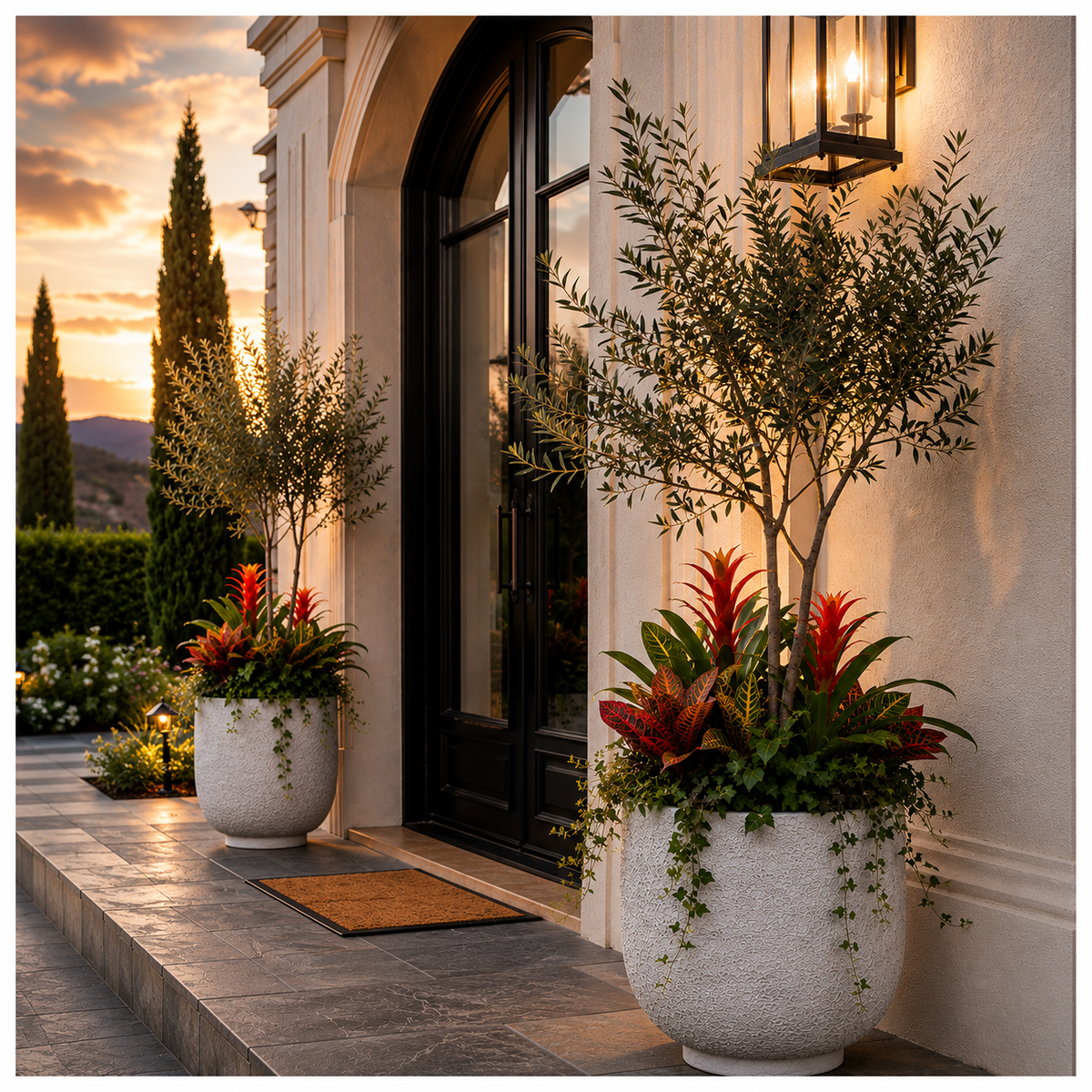 Irina Cylinder Planters with Pedestal Base (Set of 2)