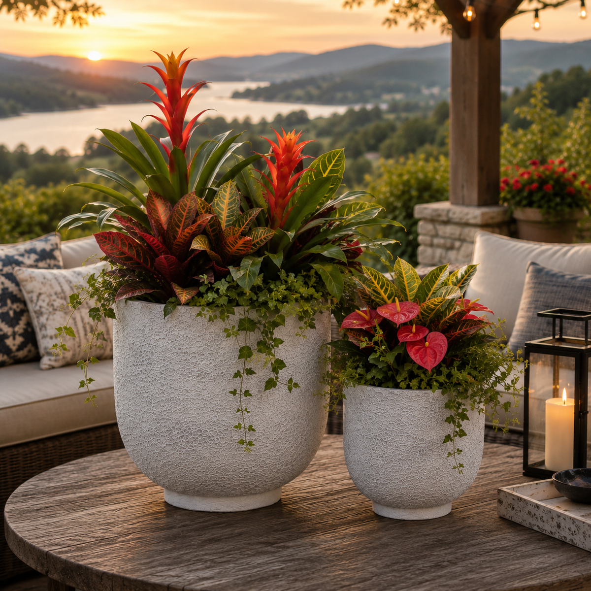 Irina Cylinder Planters with Pedestal Base (Set of 2)