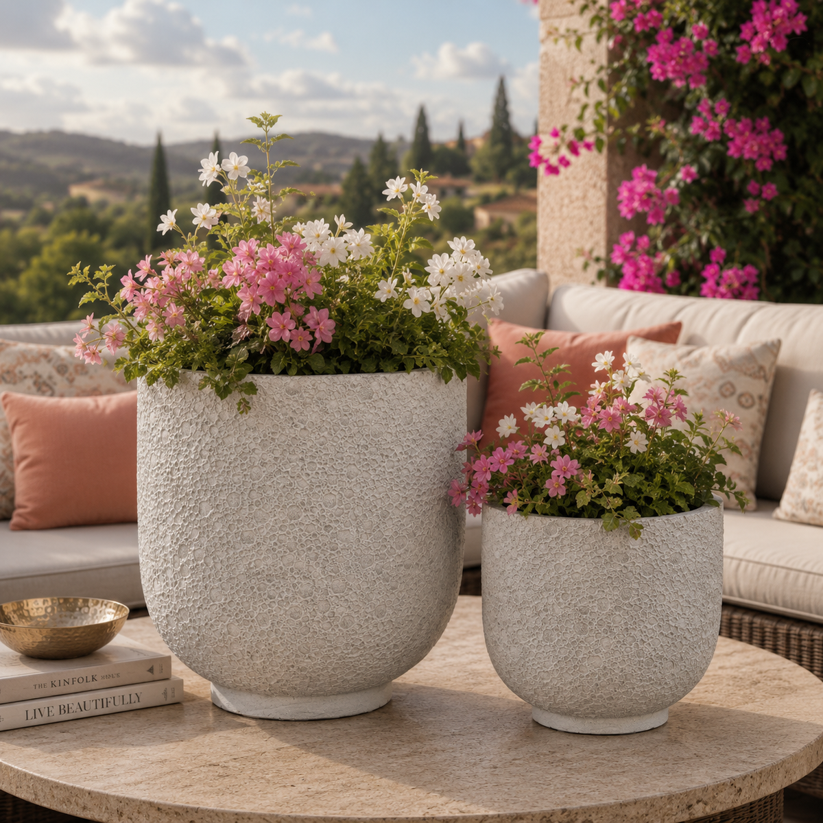 Irina Cylinder Planters with Pedestal Base (Set of 2)