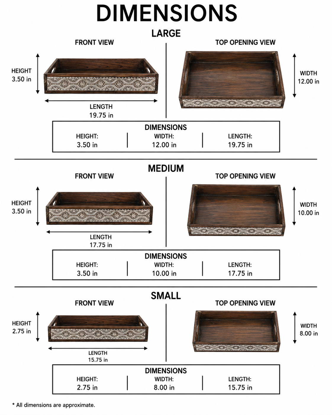 Kyra Mirrored Wood Tray Set (Set of 3)