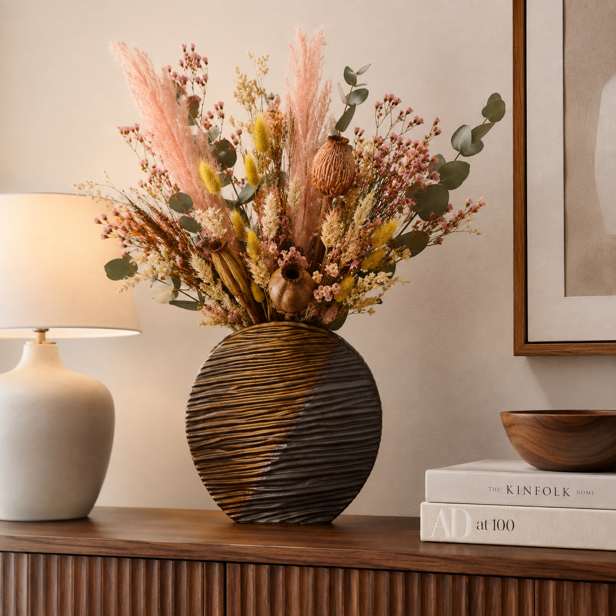 Lerica Two-Tone Ribbed Ceramic Disk Vase