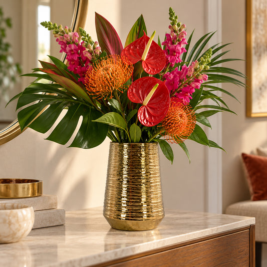 Lynde Combed Electroplated Metallic Vase