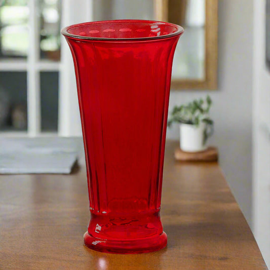 Ribbed Glass Vase Red-10.50''H