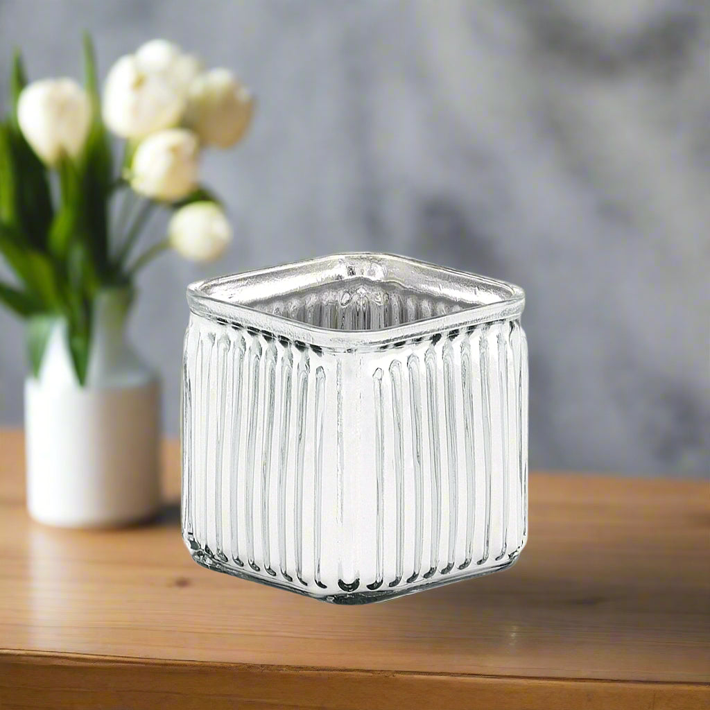 Maisie Fluted Glass Cube Vase-Urban Trends Collection-Urban Trends Collection