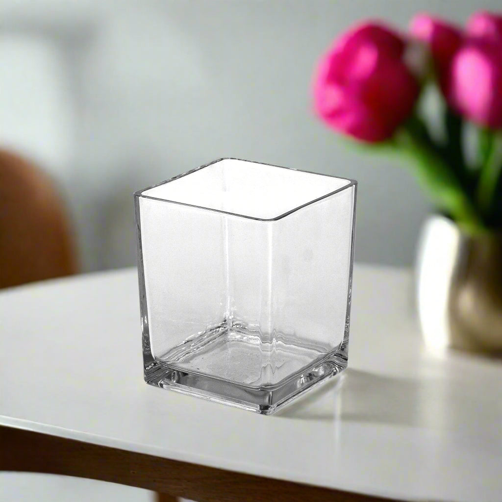 Lizze Clear Glass Cube Vase-Urban Trends Collection-Clear-Urban Trends Collection