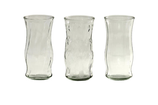 Machine Made Glass Vase Assortment of Three Clear-8.00"H
