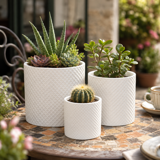 Nelly Diamond Pattern Ceramic Pot (Set of 3)