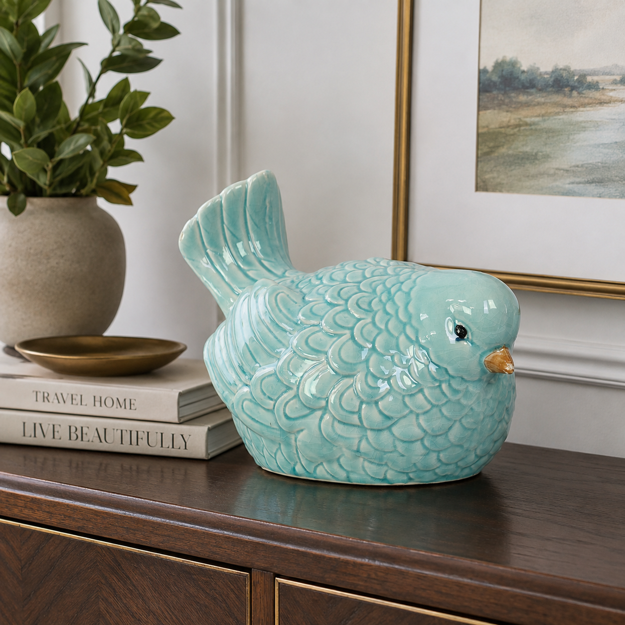 Peonie Glossy Porcelain Bird Figurine