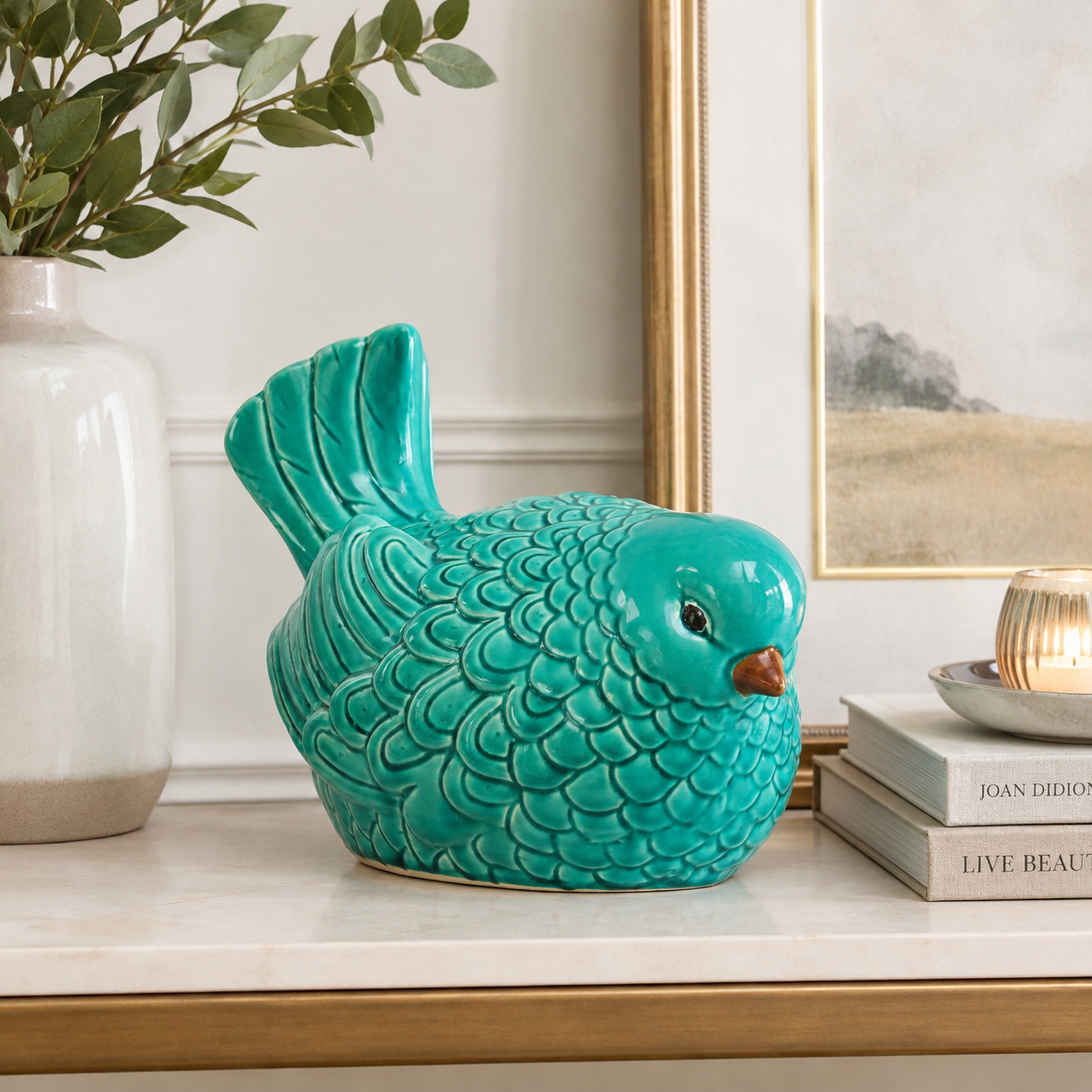 Peonie Glossy Porcelain Bird Figurine