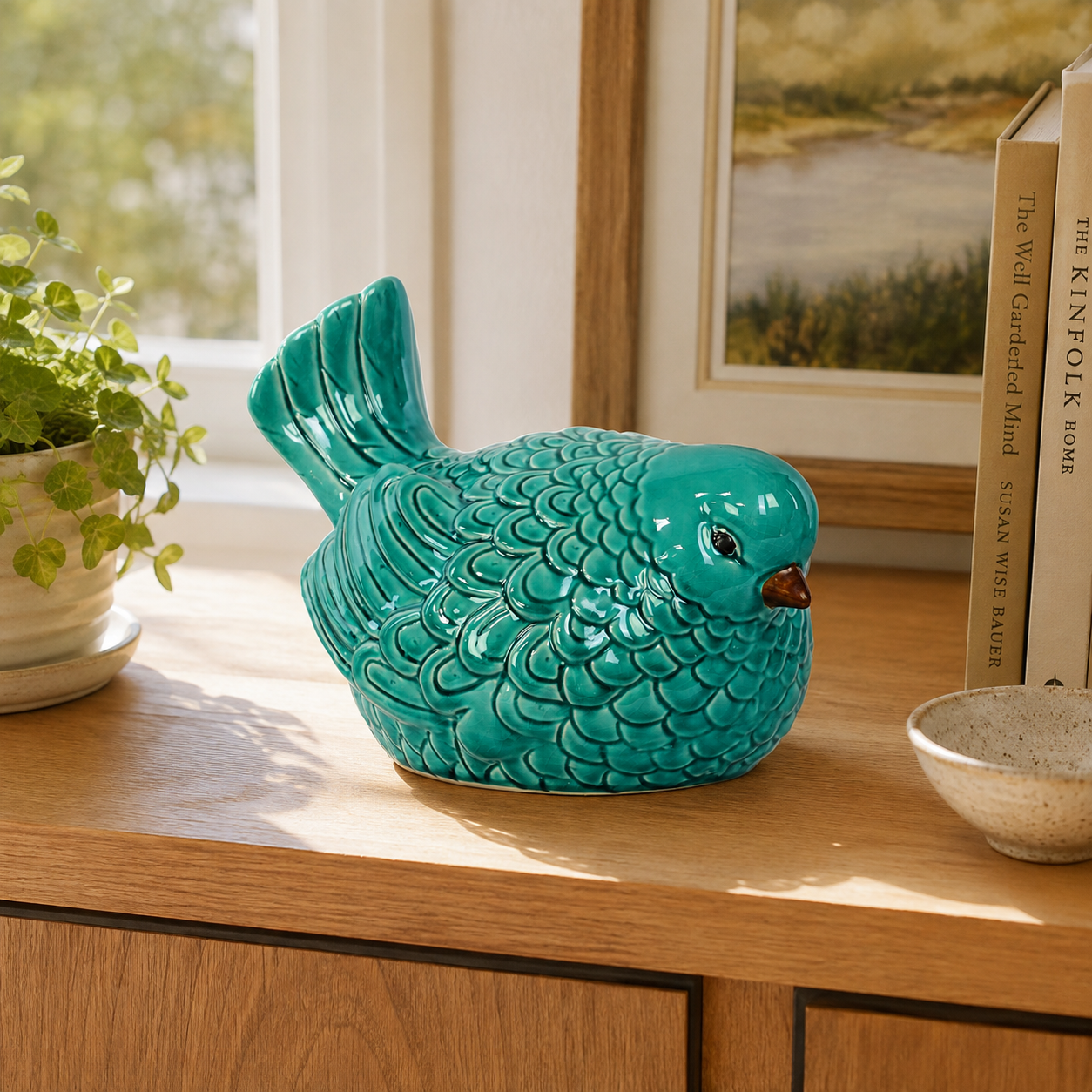 Peonie Glossy Porcelain Bird Figurine