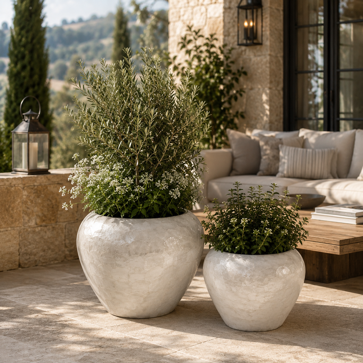 Raya Capri Shell Round Planter Set (Set of 2)