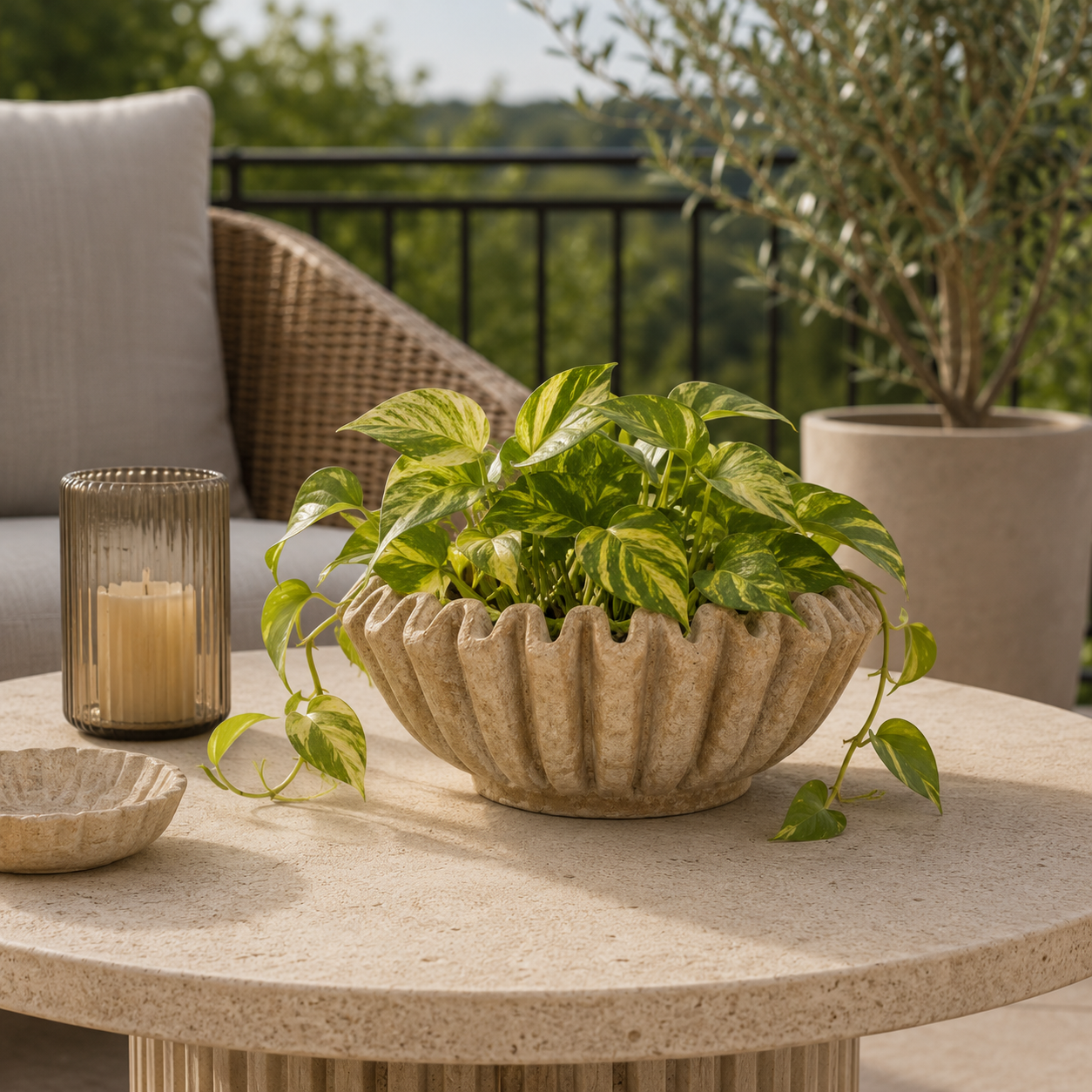 Rena Fluted Cement Bowl Planter