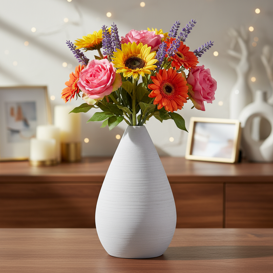 Nakiyah Ceramic Bellied Round Vase with Small Mouth