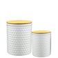 Briora Ceramic Round Canister with Brown Lid – White Diagonal Weave Design (Set of 2)