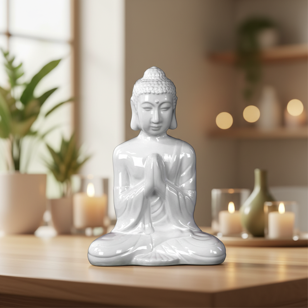 Sienna Ceramic Meditating Buddha Figurine in Anjali Mudra