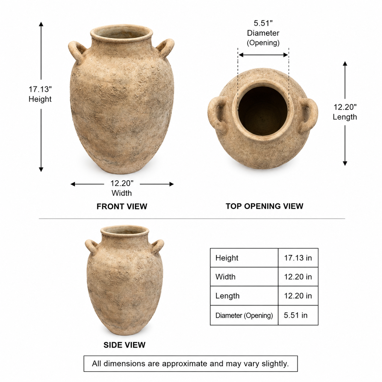 Zein Large Terracotta Amphora Vase with Handles - Small