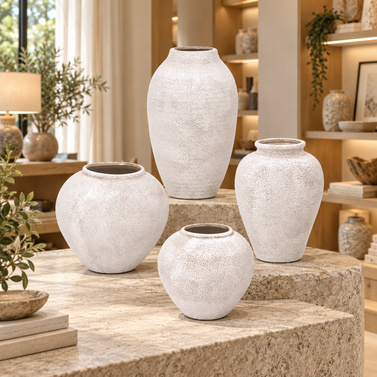 Laci Tall Ovoid Ceramic Vase with Textured Striations