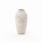 A tall, matte ceramic vase with a textured, speckled finish in a light warm gray-beige color, centered on a seamless white background.