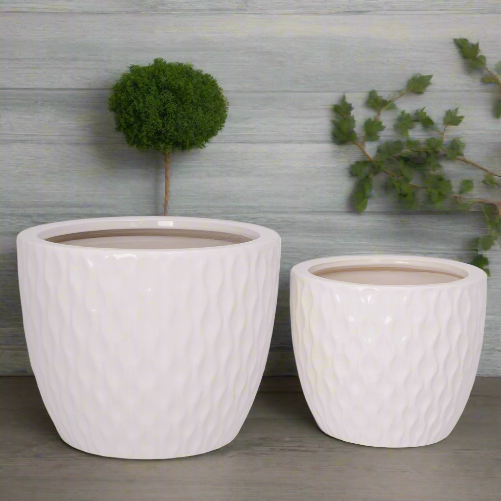 Beylin White Gloss Ceramic Planter Set (Set of 2)