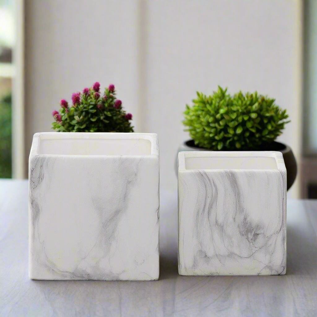 Marvello Black Marble Ceramic Square Pot (Set of 2)