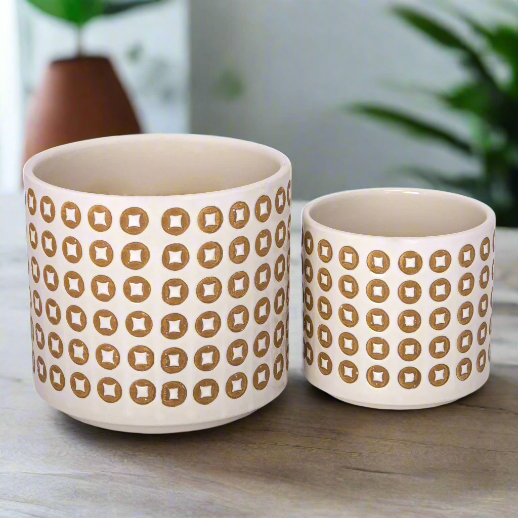 Faryn Bubble Line Ceramic Planter Set (Set of 2)