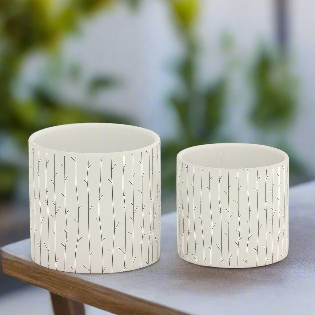 Branwyn White Ceramic Winter Branch Planter Set (Set of 2)