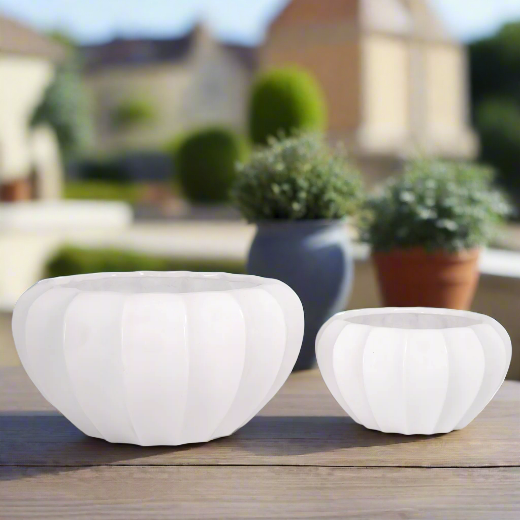 Brixton White Stoneware Planter Set (Set of 2)