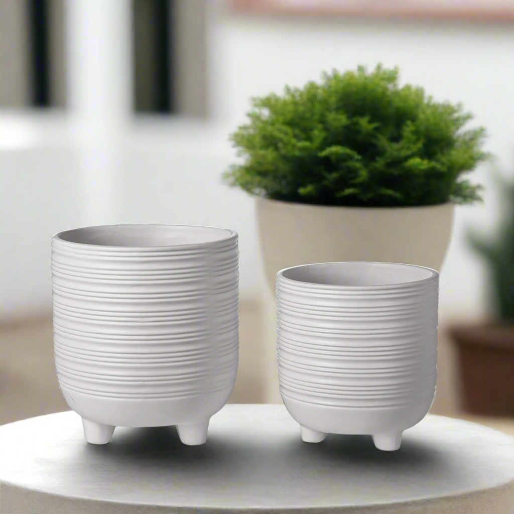 Varenne White Striped Tripod Planter Set (Set of 2)