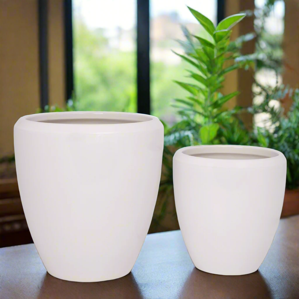 Zylar White Gloss Ceramic Planter Set (Set of 2)