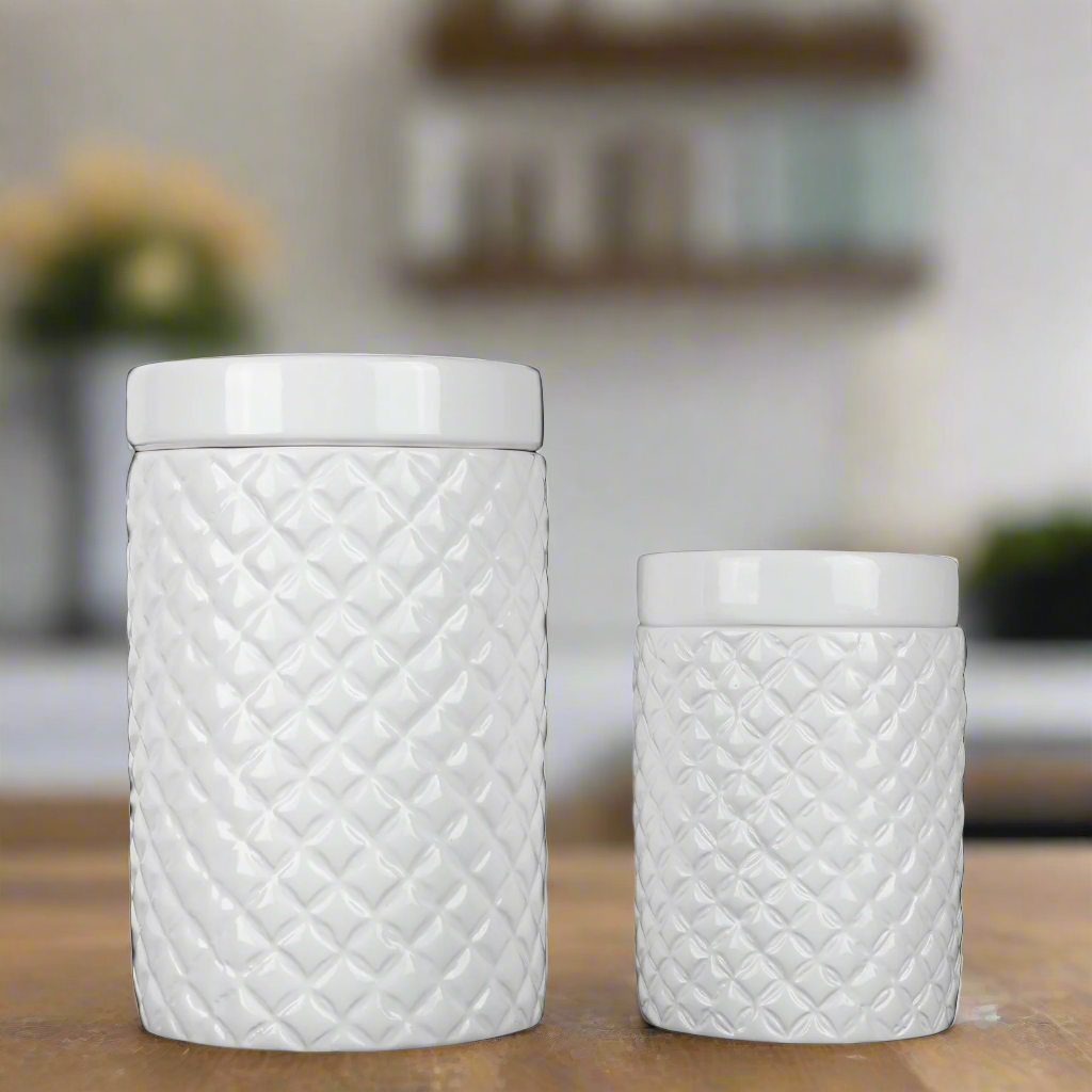 Porsha Ceramic Round Lattice Canister Set (Set of 2)