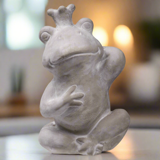 Erynn Cement Sitting Crowned Frog Statue
