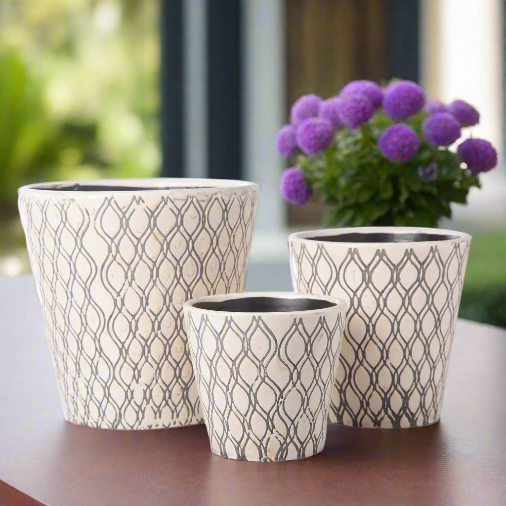 Valora Oval Pattern Ceramic Planter Set (Set of 3)