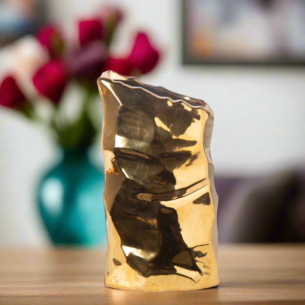 Cambri Ceramic Vase with Embossed Wave Abstract Design