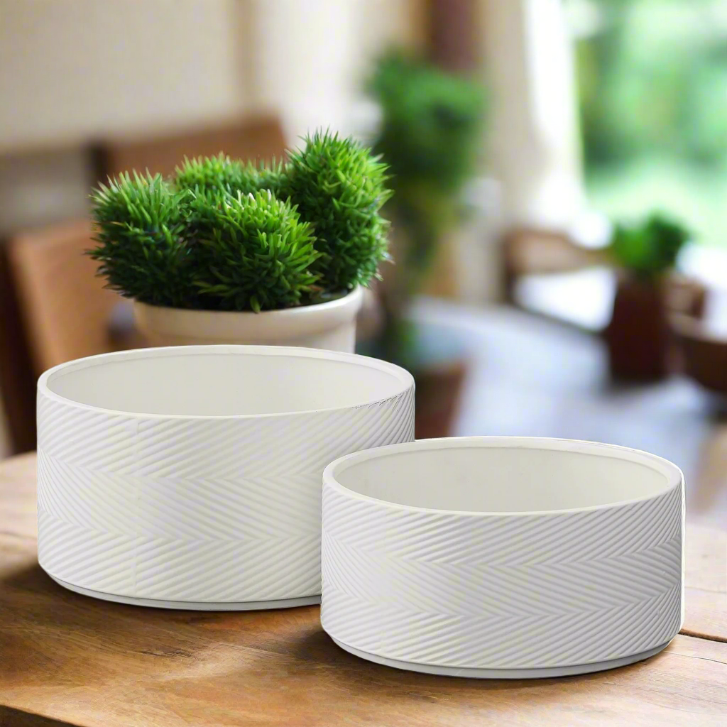 Petra Ceramic Round Wide Planter Set (Set of 2)