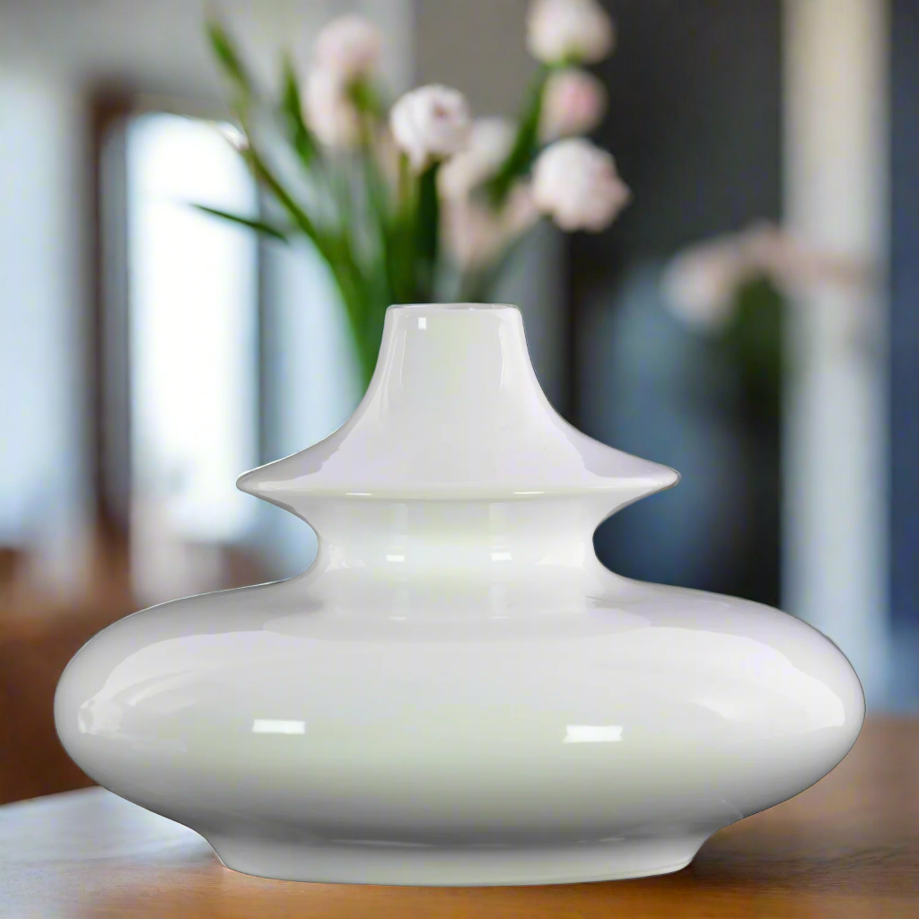 Alayna Ceramic Bellied Round Vase with Two-Tier Design